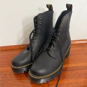 Dr. Martens Women’s Shriver Hi Black Combat Boots with Yellow Stitching